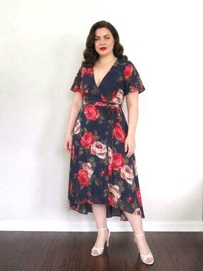 Vintage Forever 21 Kentucky Derby Navy Blue Floral Wrap Dress